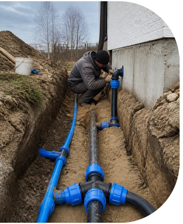 Монтаж наружного водопровода на участке под ключ в Луховицах